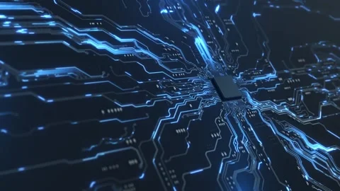 Technology Background Animation CPU Futuristic Circuit. 3D AI Processor Power. B Stock Footage 342785644