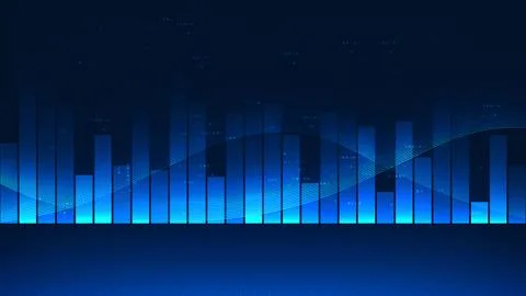 Technology background bar chart panels combined with flowing data lines, re.. Stock Illustration