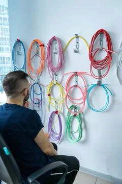 Technology background cable wire plastic industrial equipment connection blue Stock Photos