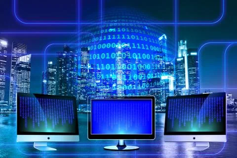 Technology background of computer monitors Stock Photos