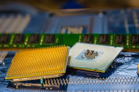 Technology background with computer processors CPU concept blue circuit board 스톡 사진