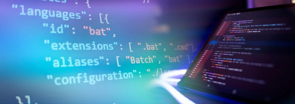 Technology background. Computer script. Programming code abstract screen of.. Stock Photos