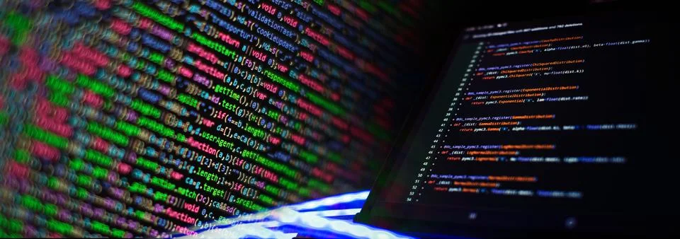 Technology background. Computer script. Programming code abstract screen of.. Stock Photos