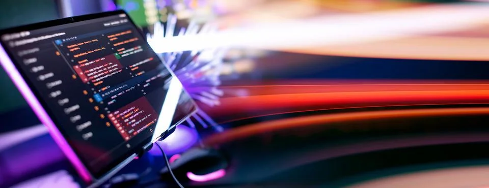 Technology background. Computer script. Programming code abstract screen of.. Stock Photos