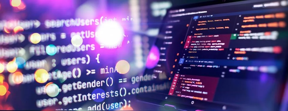 Technology background. Computer script. Programming code abstract screen of.. Stock Photos