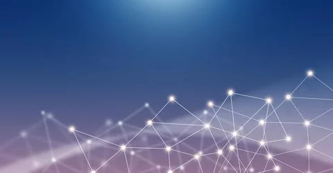 Technology background concept, Abstract connected line dots network on brig.. Stock Photos