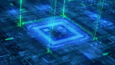 Technology Background CPU Circuit Computer Processor Board Chip Future in Work Stock Footage 153550018