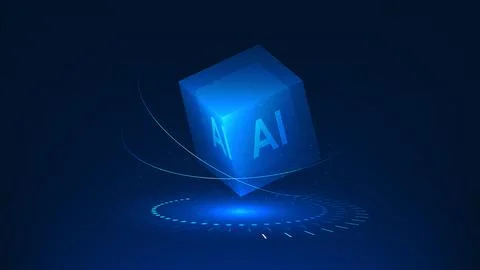 Technology background cubic structure representing an AI brain surrounded b.. Illustrazione stock
