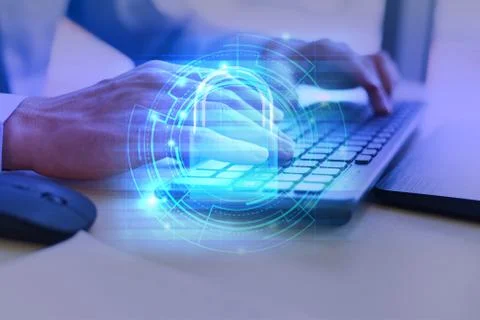 Technology background cyber security - Data security systems computer with lo 스톡 사진