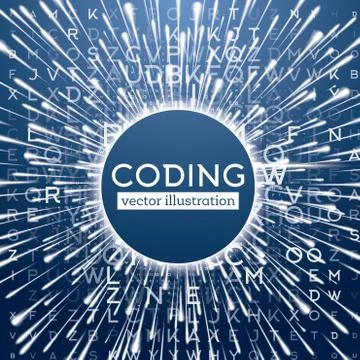 Technology Background with Different Letters and Warp Speed Effect. 库存插图