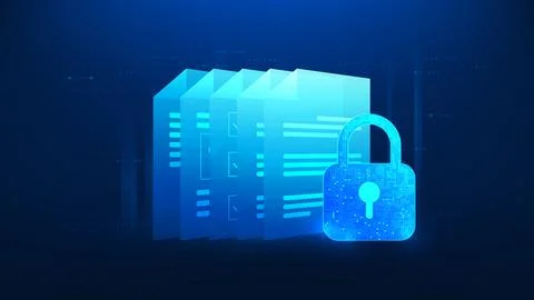 Technology background digital document file with a padlock in front, secure.. Stockillustratie