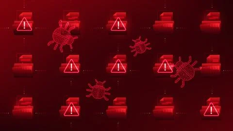 Technology background digital document files with security alerts for malwa.. Stockillustratie