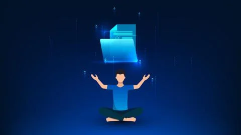 Technology Background of Digital Document Upload to System, Business Person.. Stock Illustration