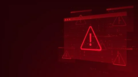 Technology background digital interface windows with glowing red warning si.. Ilustración de archivo