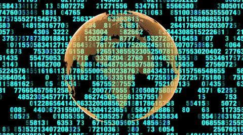 Technology  background with digital Numbers Blinking in 3D Layers and Rows an Stock Illustration