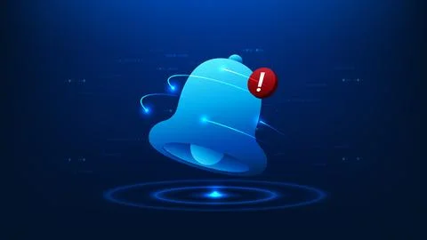 Technology background featuring a bell with an exclamation mark symbol, rep.. Ilustração Stock