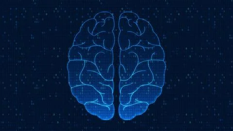 Technology background featuring a digital brain with surrounding code and d.. Stock Illustration