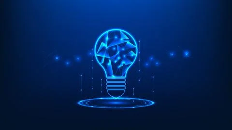 Technology background featuring a glowing light bulb inside a high-tech cir.. Stockillustratie