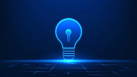 Technology background featuring a light bulb with a keyhole inside, symboli.. 스톡 일러스트