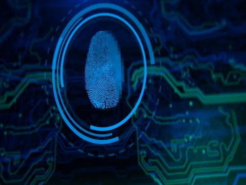 Technology background. Fingerprint access button. Cyber security and information Stock Footage