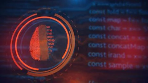 Technology background. Fingerprint access button. Cyber security and information Stock Illustration