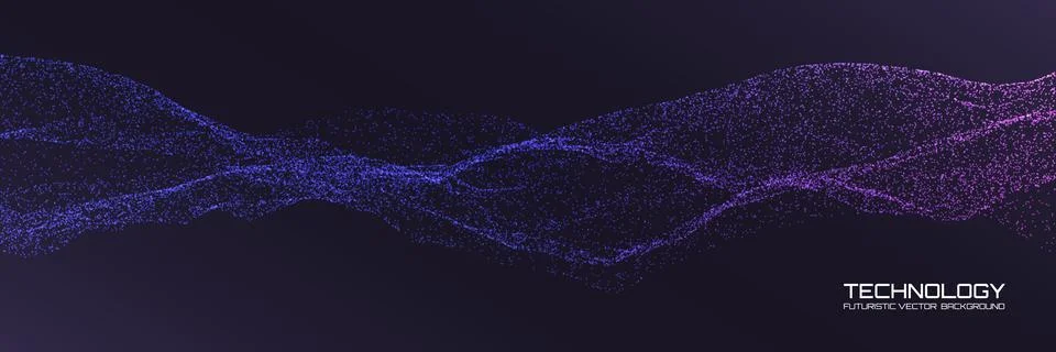 Technology background with flowing particle waves. Abstract tech wallpaper Stock Illustration