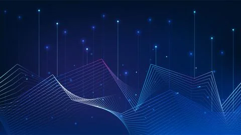 Technology background flowing wave lines and data nodes, representing big d.. Illustration
