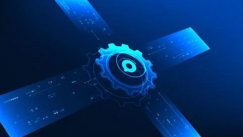 Technology background gear integrated with digital elements, representing i.. Stock Illustration