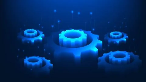 Technology background gear mechanisms with data streams rising upward, repr.. 스톡 일러스트