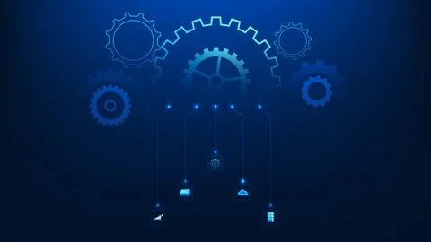 Technology background gears connected with data networks and digital commun.. Illustrazione stock