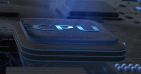 Technology background A glowing CPU on a motherboard Stock Illustration