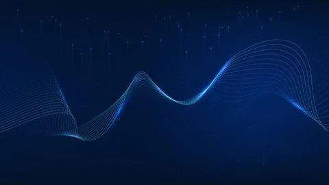 Technology background with glowing digital wave, abstract particle flow, an.. Stock Illustration