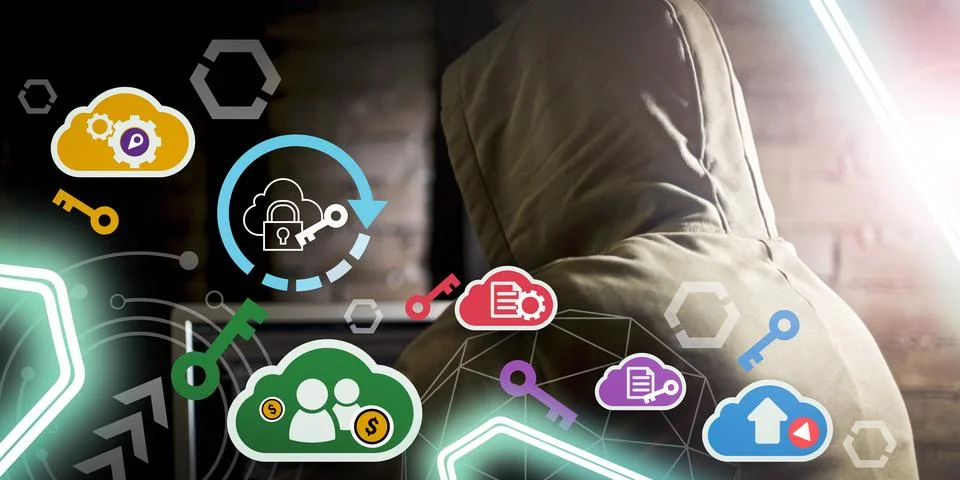 Technology background. Hacker threat protection and secure online data access Stock Illustration
