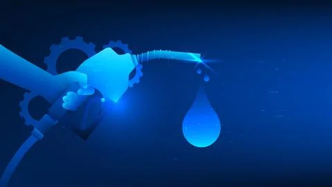 Technology background hand holding a fuel nozzle refueling a car, represent.. 스톡 일러스트