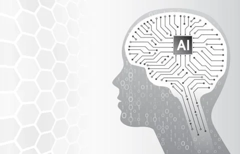 Technology background with head silhouette and circuit board brain. Stock Illustration