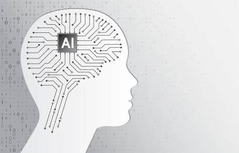 Technology background with head silhouette and circuit board brain. Stock Illustration
