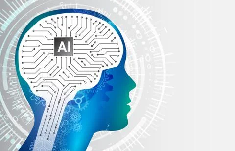 Technology background with head silhouette and circuit board brain 스톡 일러스트