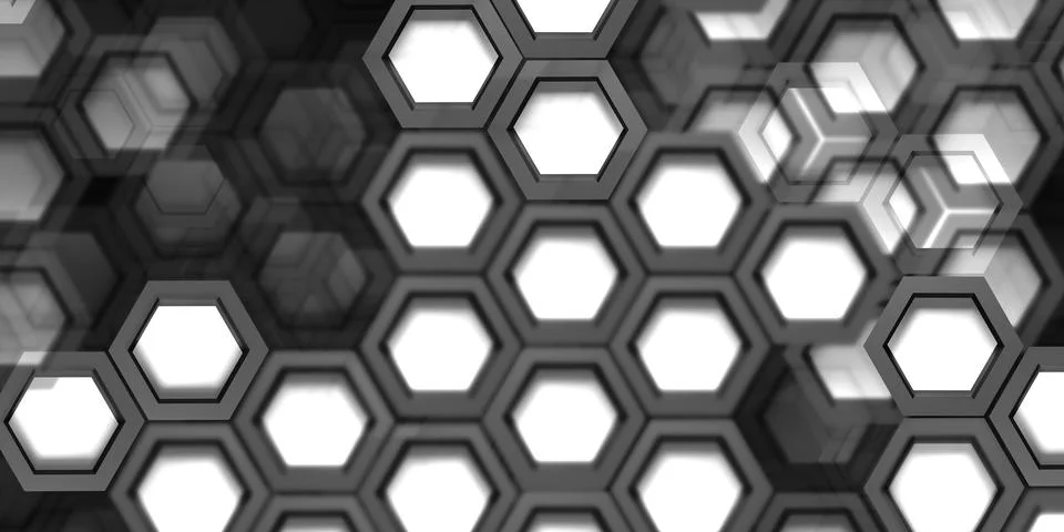 Technology background Hexagon abstract black and white 3d illustration Illustrazione stock