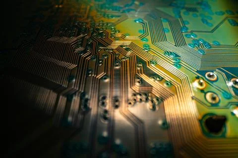 Technology background. High tech electronic circuit board background. Close-up Foto stock