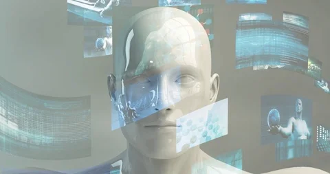 Technology Background with Humanoid Face and Coding Wallpaper Stock Footage 108984217