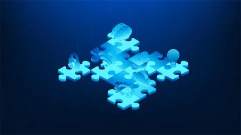 Technology background jigsaw puzzle elements representing educational techn.. 스톡 일러스트