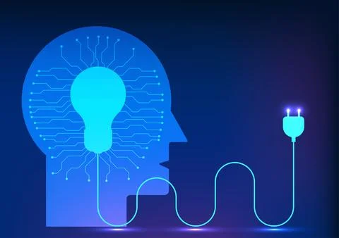 Technology background A light bulb is in the human head with a circuit conn.. Illustration