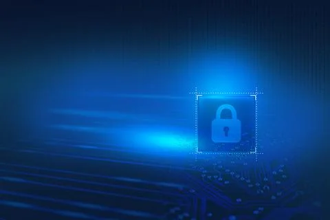 Technology background with lock and board circuit, 3d illustration Stock Illustration