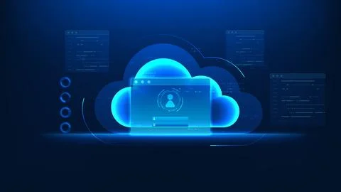 Technology background login interface connected to a private cloud system, .. Stock Illustration