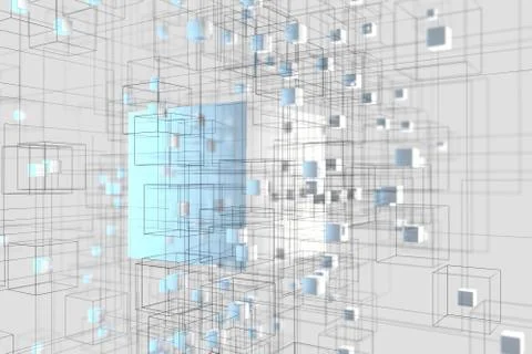 Technology background make up with cubes and lines, 3d rendering. Illustrazione stock