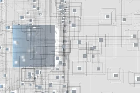 Technology background make up with cubes and lines, 3d rendering. Illustrazione stock