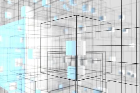 Technology background make up with cubes and lines, 3d rendering. Illustrazione stock