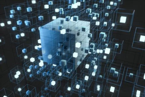 Technology background make up with cubes and lines, 3d rendering. Illustrazione stock