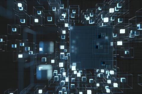 Technology background make up with cubes and lines, 3d rendering. Illustrazione stock