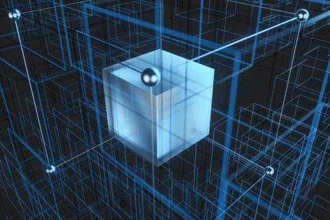 Technology background make up with cubes and lines, 3d rendering. Illustrazione stock